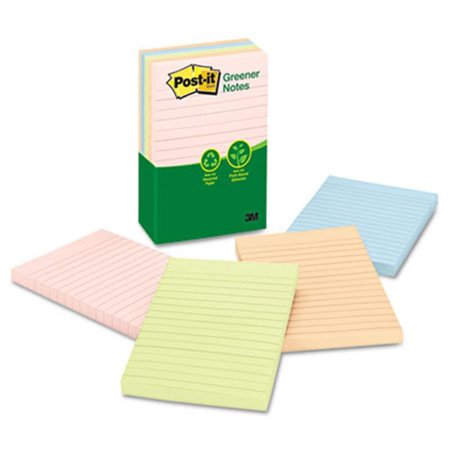 POST-IT Sticky note Greener Notes Recycled Notes- 4 x 6- Four Pastel Colors- 5 100-Sheet Pads/Pack 660-RP-A